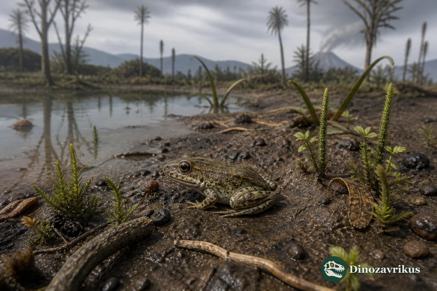 Vieraella herbstii beside a shallow Early Jurassic water body in Patagonia
