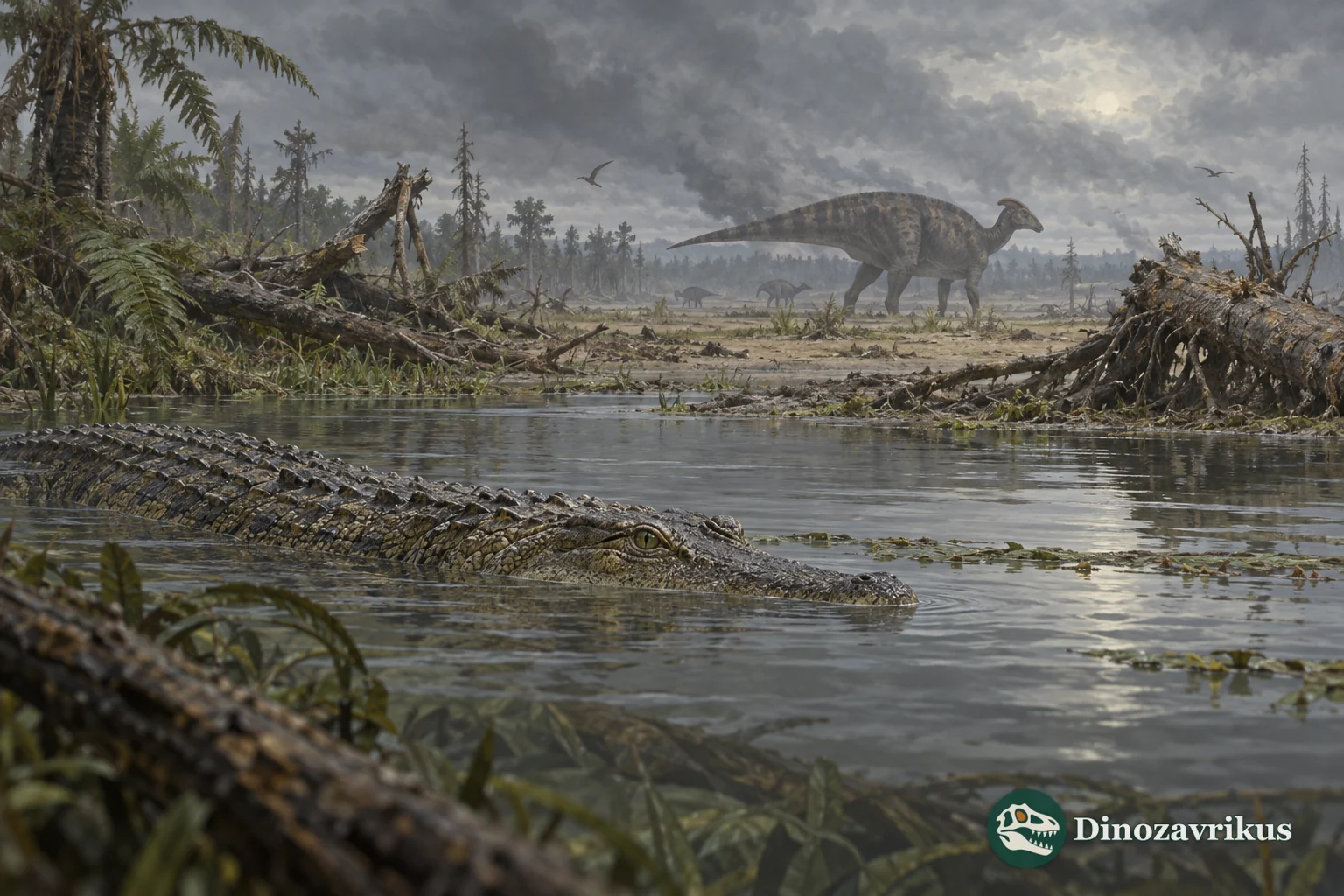 A crocodilian in a freshwater channel in a changing Late Cretaceous landscape