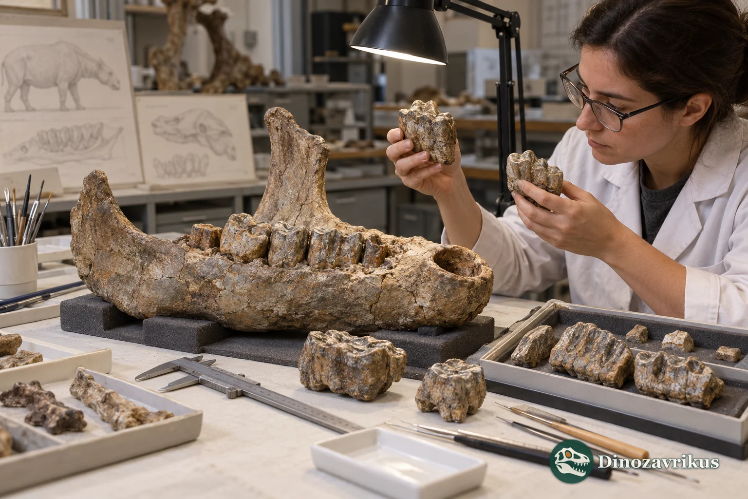 Illustrative laboratory study of fossil jaw fragments and astrapothere teeth