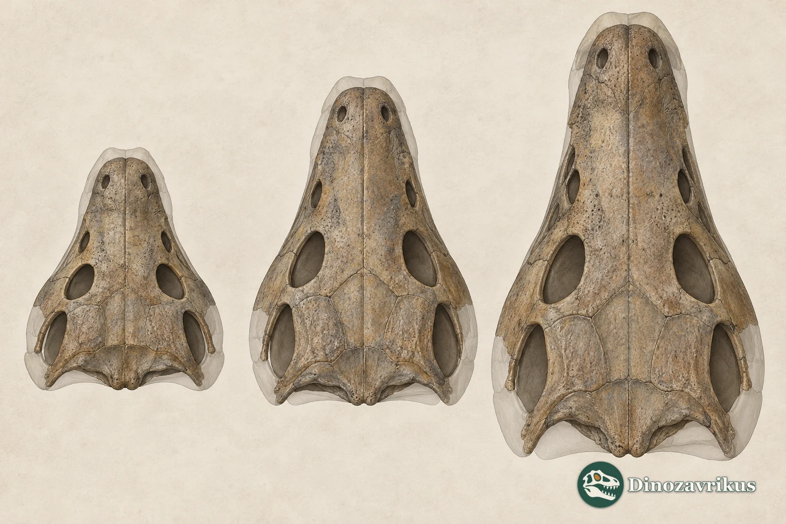 Schematic comparison of Xenotosuchus skulls at different growth stages