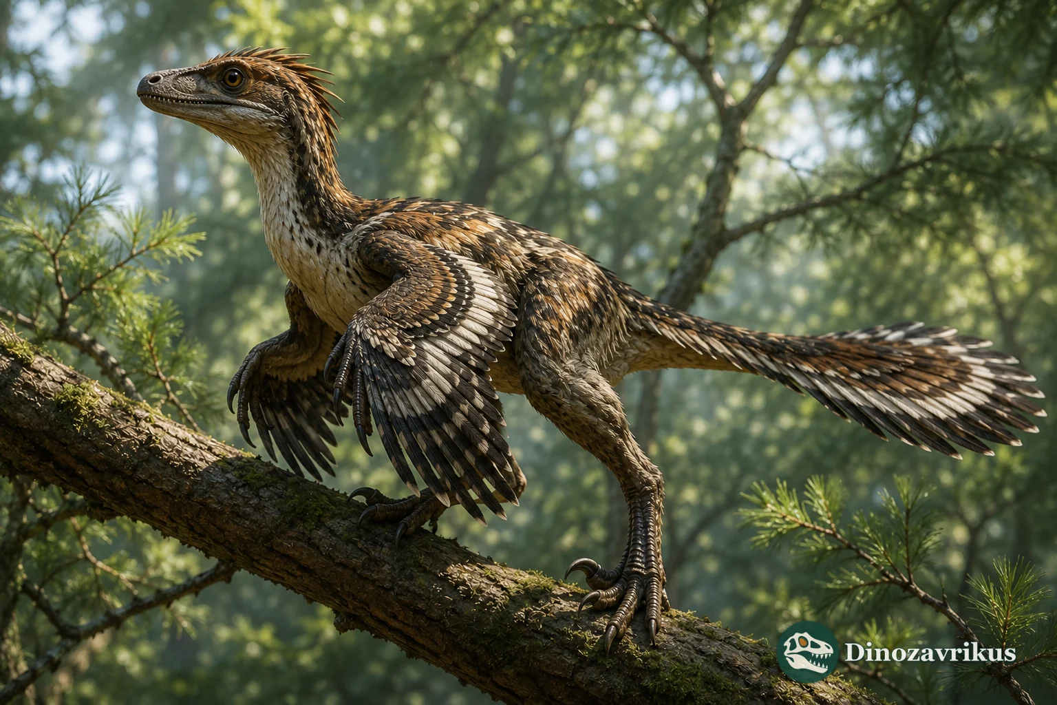 Xiaotingia reconstructed with feathered limbs in a Jurassic forest
