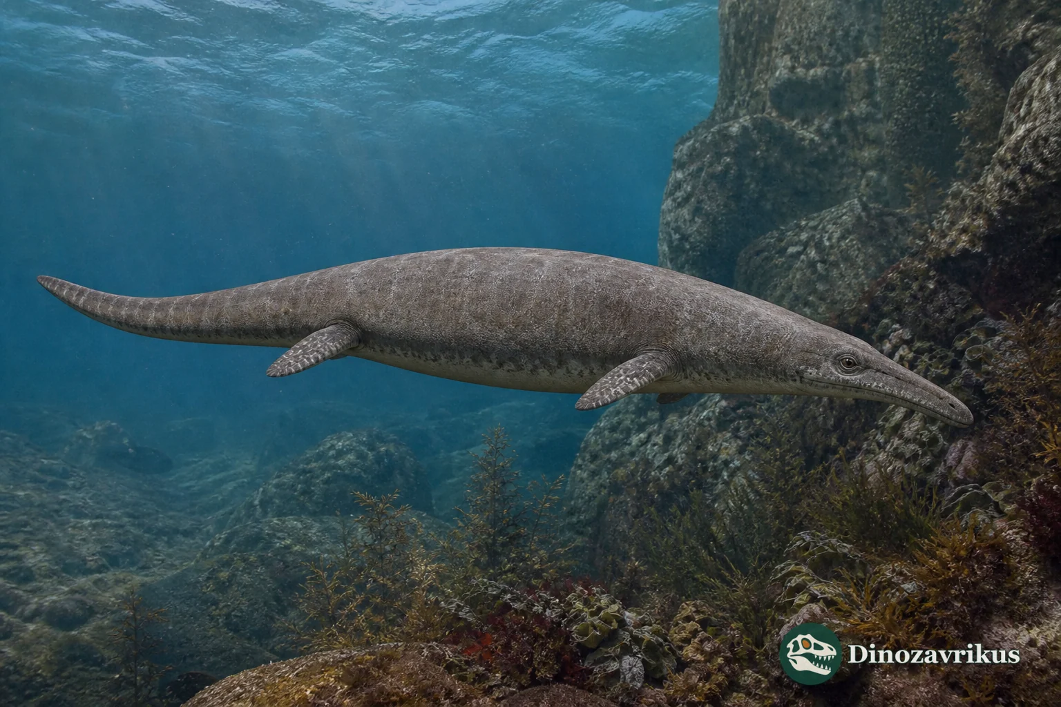 Xinpusaurus suni swimming above the Carnian seabed in Guizhou