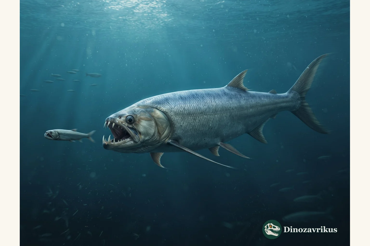Xiphactinus pursuing a smaller fish in a Cretaceous sea