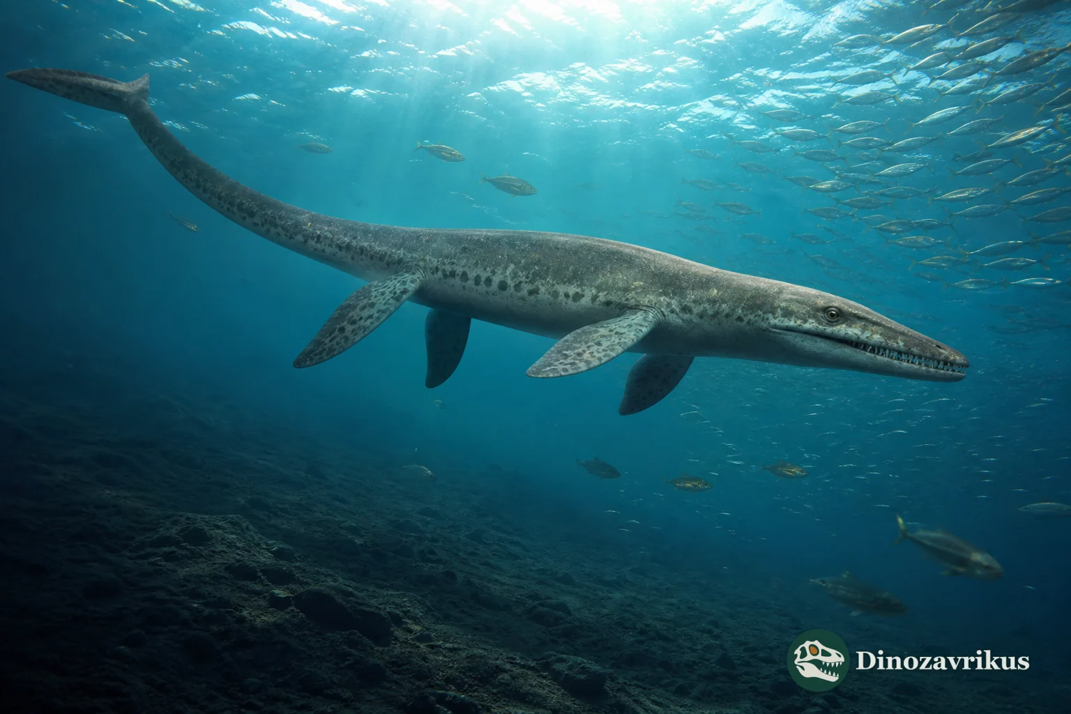 Yaguarasaurus columbianus swimming in a Turonian sea of northern South America