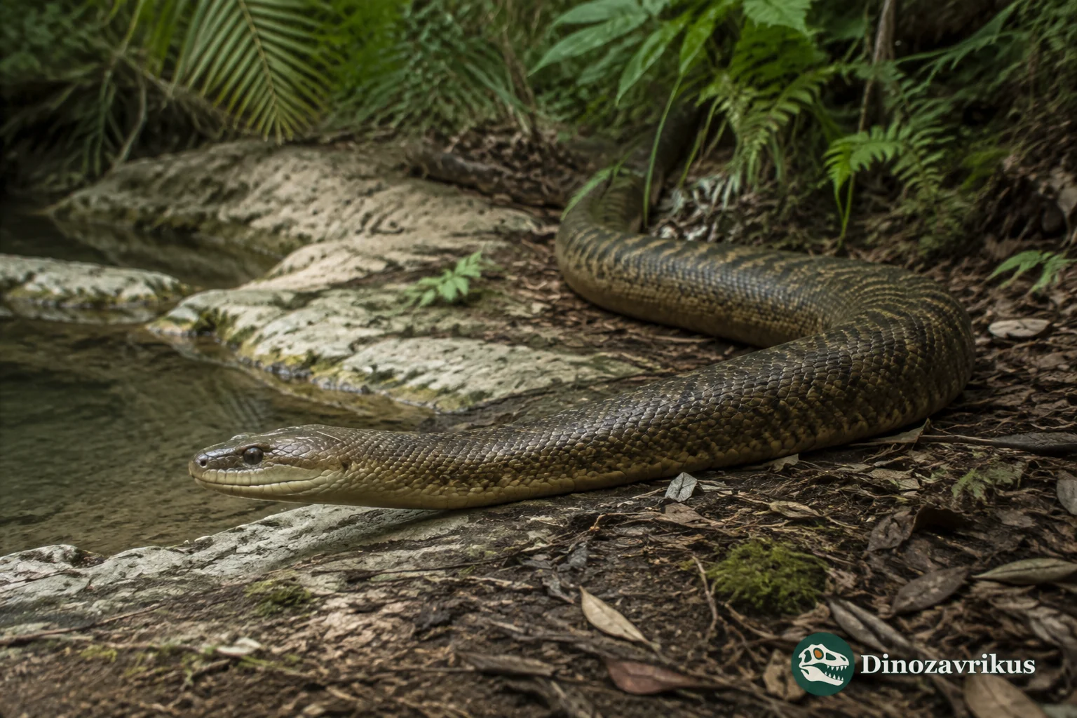 Yurlunggur in a wet Australian forest near a shallow stream during the late Oligocene or Miocene