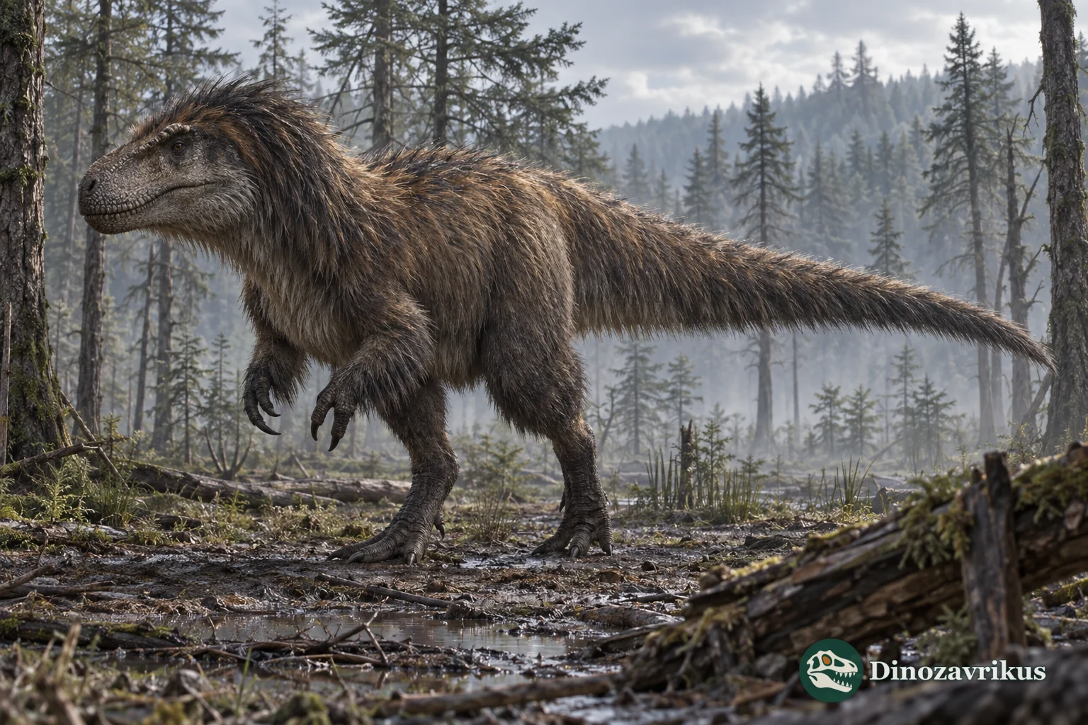 A large three-fingered Yutyrannus reconstructed with a covering of simple filaments
