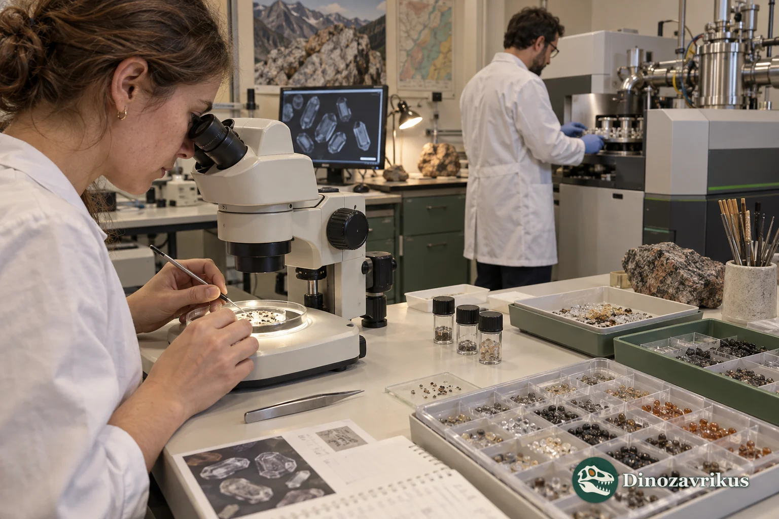 A geochronology laboratory preparing zircon grains for isotope measurement