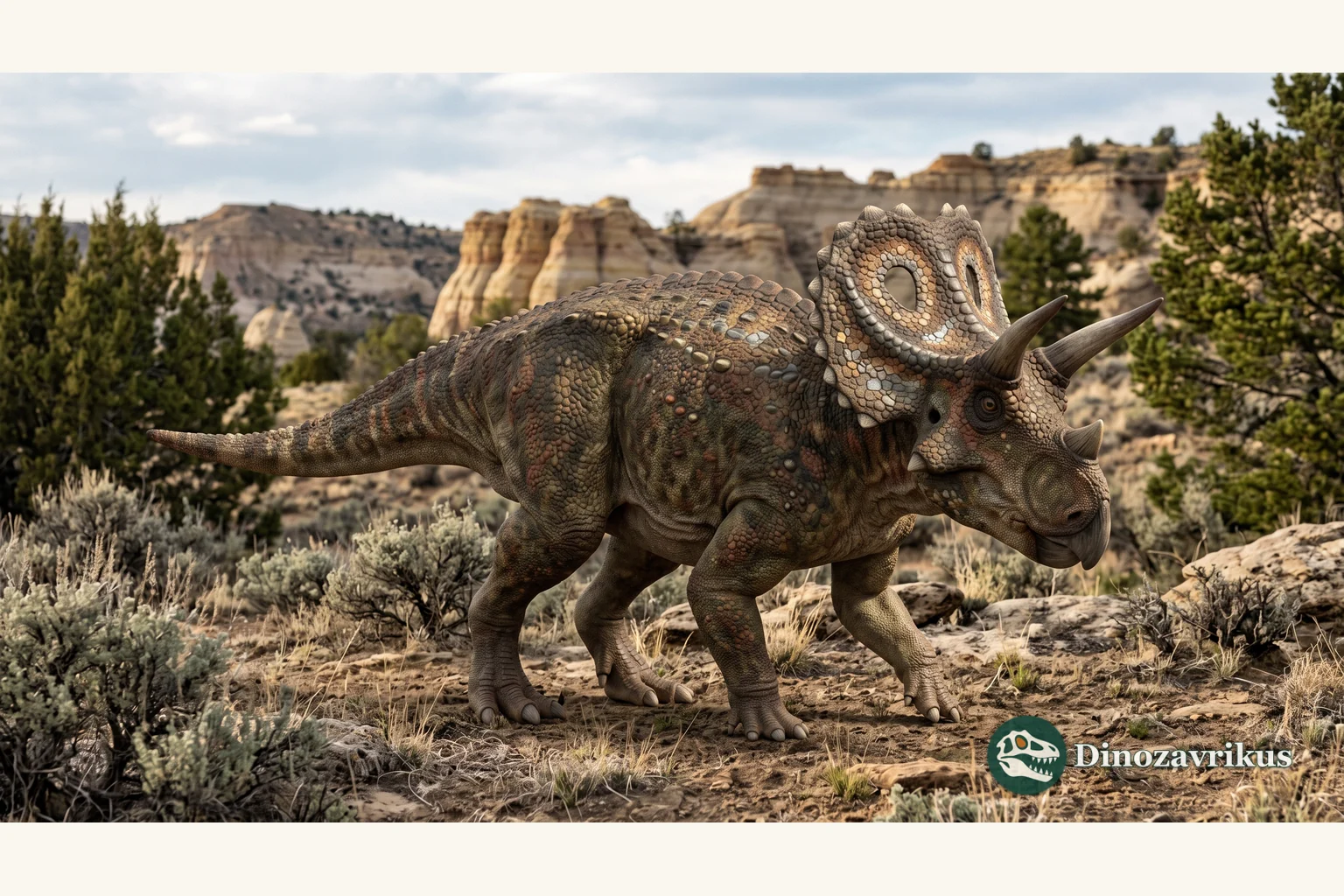 Illustrative reconstruction of Zuniceratops in Cretaceous New Mexico